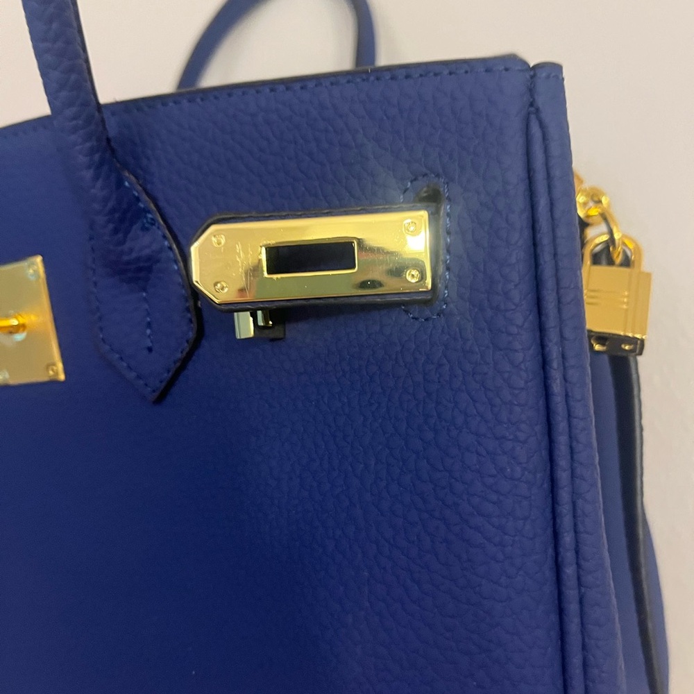 Chic Royal Blue Structured Satchel with Gold Hardware - Picture 5 of 10